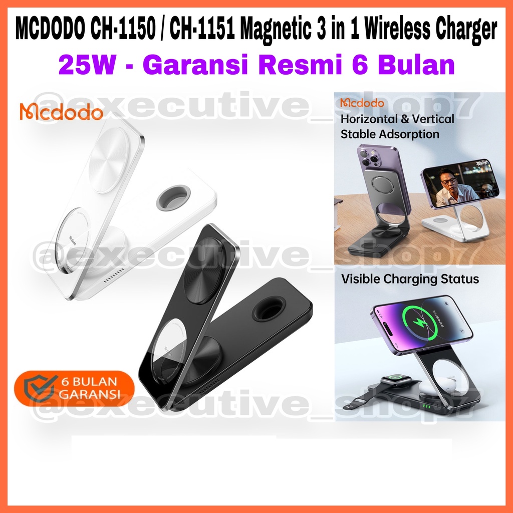 MCDODO CH-1150 / CH-1151 Magnetic 3 in 1 Wireless Charger 25W - Garansi Resmi 6 Bulan