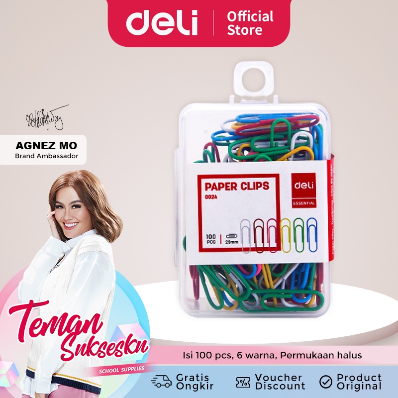 Deli Klip Kertas / Paper Clips / Kebutuhan Kantor - Multi Warna 29 mm E0024