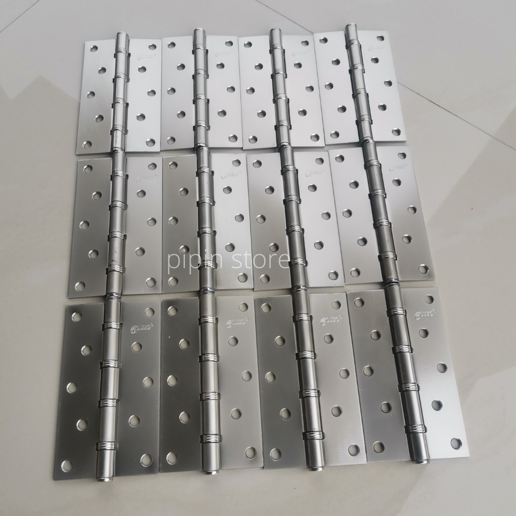 Paket 6 Biji Engsel Pintu Rumah 5 Inch Tebal Engsel Pintu Kayu Besar Jati Ulin 5&quot; Inc Gomeo Murah Satin Putih Crom Stainless Steel 1 Set