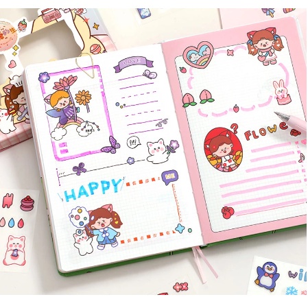 Stiker MOMO Book / SANRIO LOTSO Melody Cinnamon Roll / Diamond Manik Mutiara / Kaca Korea Akrilik Motif Lucu DIY Sachet - Stiker Tumbler Cartoon Diamond 3D / Diary Kartun Korea 2D Waterproof Diary Botol Minum