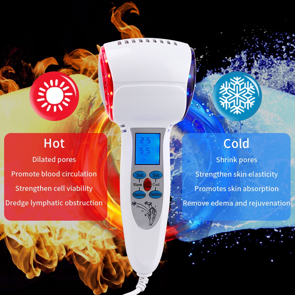 Cold &amp;Hot Hammer Palu Setrika Wajah Panas Dan Dingin Dengan Layar Lcd Kontrol Panas Dan Dingin 1-3 Hari Cahaya Biru PDT Light Ice Cooling Hammer Alat Facial Portable Mengecilkan Pori-pori Menenangkan Kulit