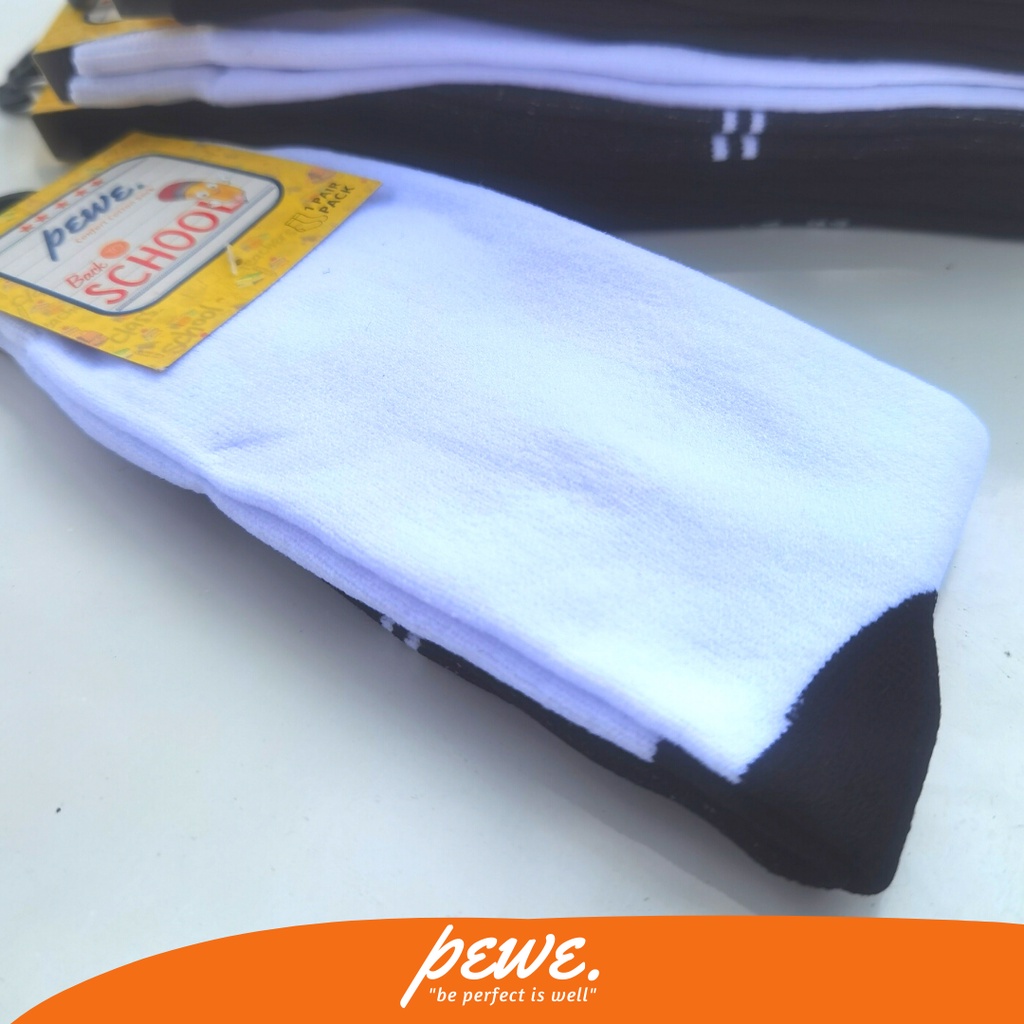 Kaos Kaki Sekolah Hitam Putih SD SMP SMA Bahan Nilon Premium - Pewe School Socks - Kaos Kaki Anak Sekolah SD SMP Hitam - Kaos Kaki Anak Jempol Warna Polos Tapak Hitam (Nylon Spandex, Usia TK-SD, Laki2/Perempuan) - Kaos kaki Pramuka SD SMP SMA