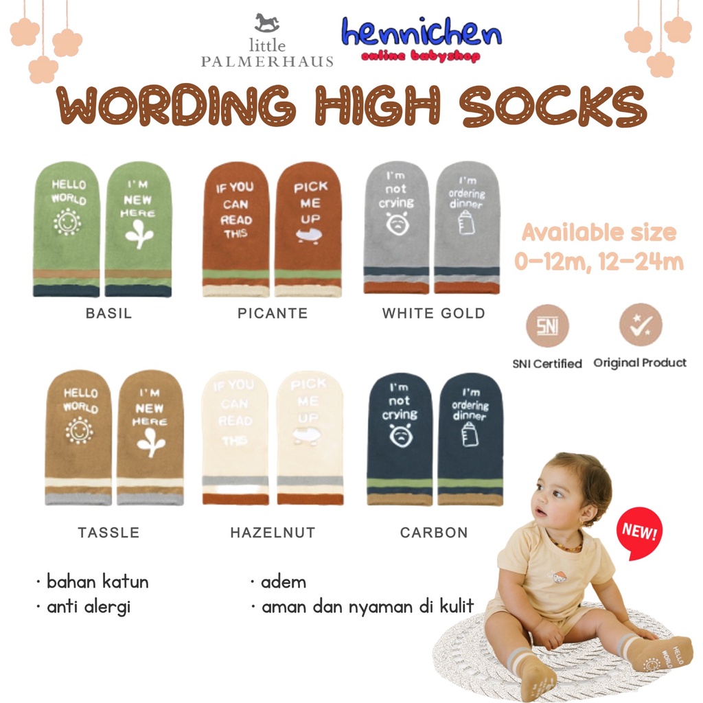 LITTLE PALMERHAUS WORDING HIGH SOCK KAOS KAKI ANAK MOTIF HANGAT LEMBUT 0-24 BULAN