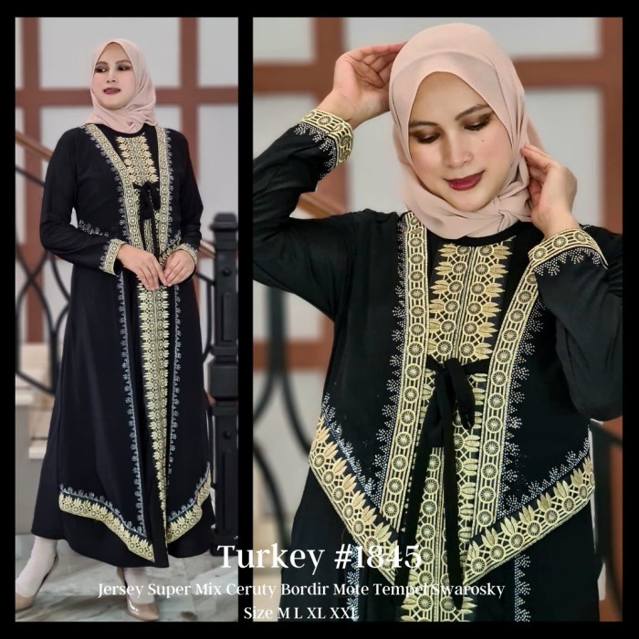 Gamis Abaya Turkey 1845 Baju Gamis Wanita Dress Muslim Gamis Jumbo TERBARU - Hitam, M(E7U1) Gamis Ab