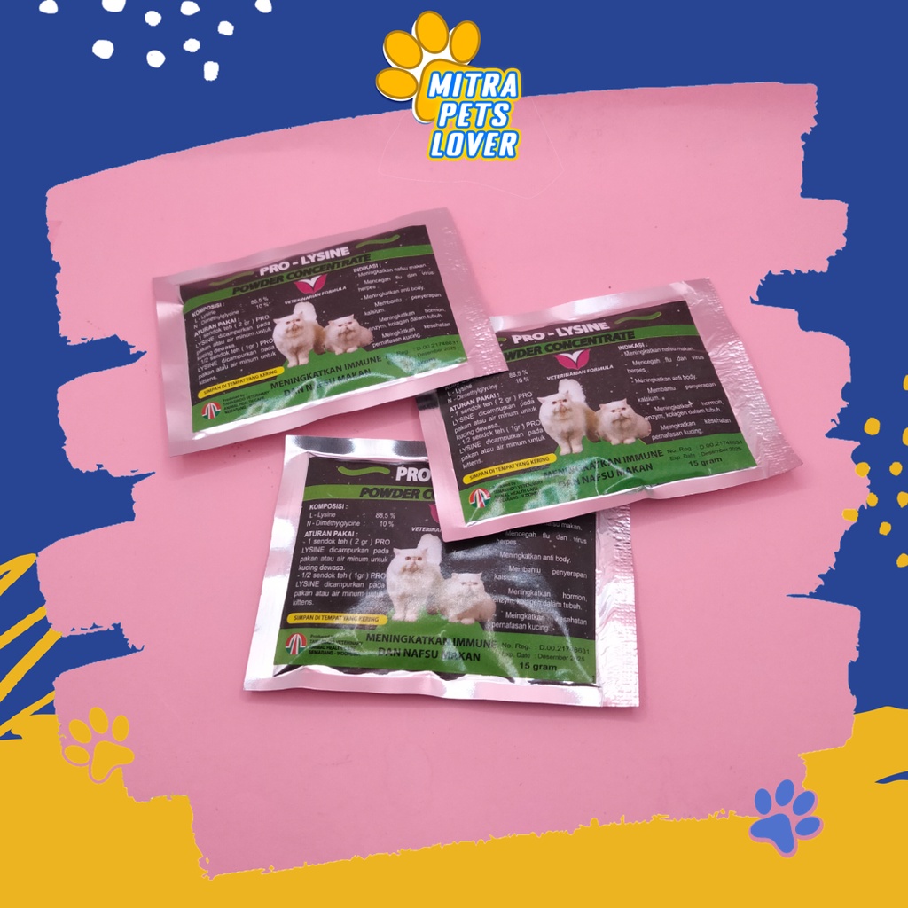 SUPLEMEN PENAMBAH NAFSU MAKAN KUCING - PROLYSINE POWDER 15 GR - MENINGKATKAN NAFSU MAKAN &amp; ANTIBODY HORMON &amp; ENZYM - MENCEGAH FLU DAN VIRUS HERPES - MURAH - ORIGINAL ASLI- TAMASINDO OBAT KESEHATAN DAN VITAMIN TERNAK HEWAN BINATANG PELIHARAAN MITRAPETLOVER