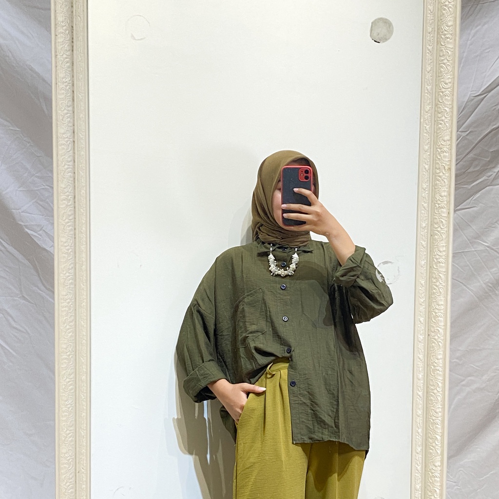 Asofa Kemeja Blouse Full Kancing Polo Linen