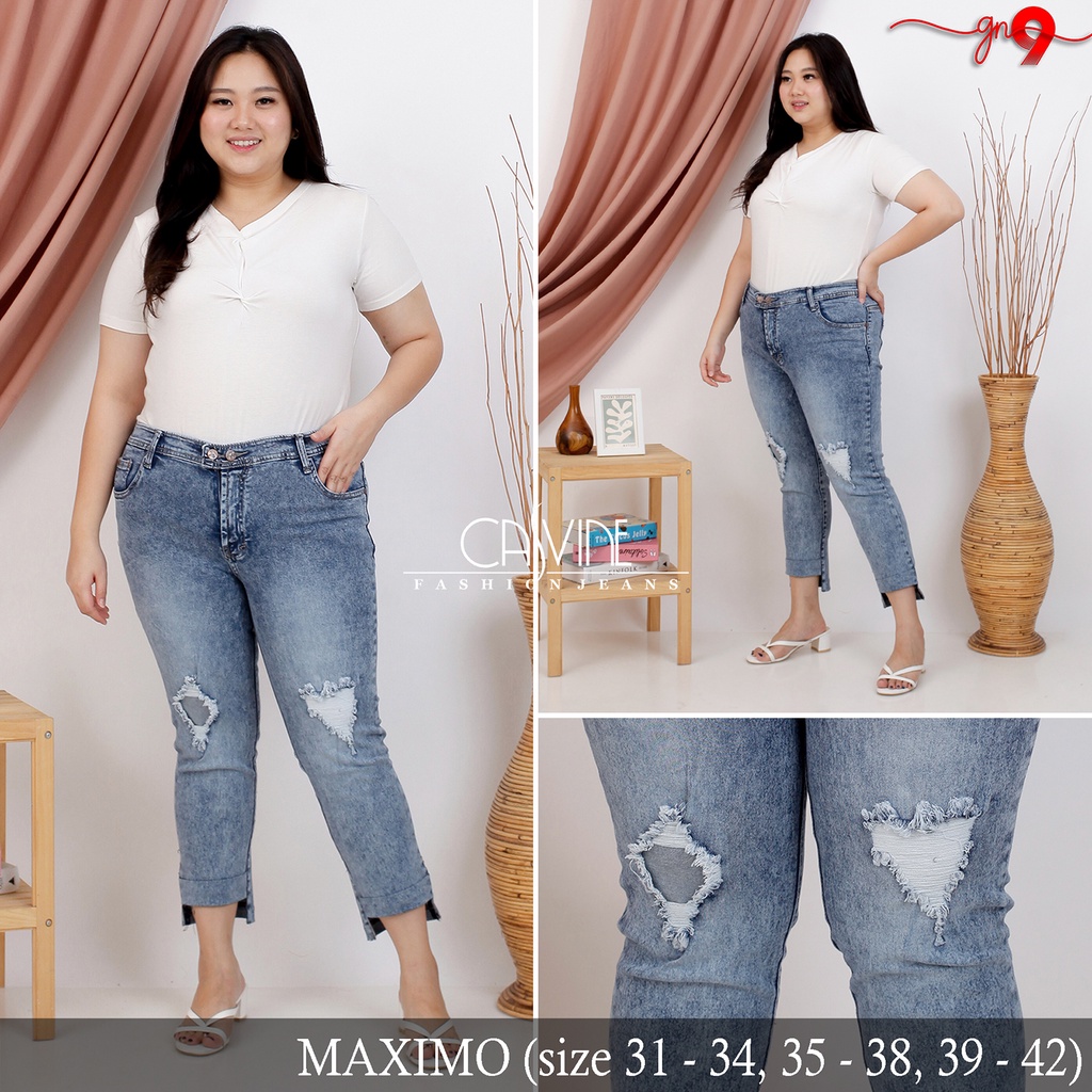 CASVINEJEANS | Celana Jeans Wanita Cewek Walker Maximo Sobek Ripped Patch Bigsize Jumbo Mom Jeans