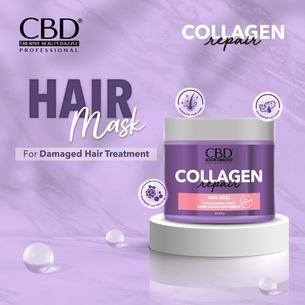 CBD Collagen Repair Shampoo Conditioner Hair Mask - Perawatan Pelembut Pelembab Rambut Rusak Kering Bercabang