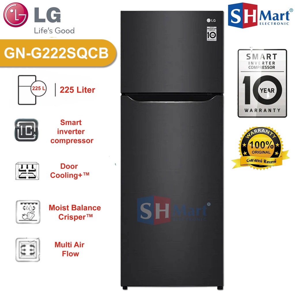 KULKAS LG 2 PINTU KAPASITAS 225 LITER GN-G222SLCB / GN-G222SQCB  INVERTER GARANSI RESMI