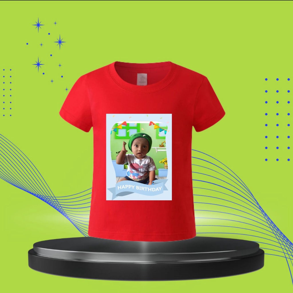 KAOS ULANG TAHUN ANAK SABLON BAJU ANAK FOTO SENDIRI KADO ULANG/TAHUN