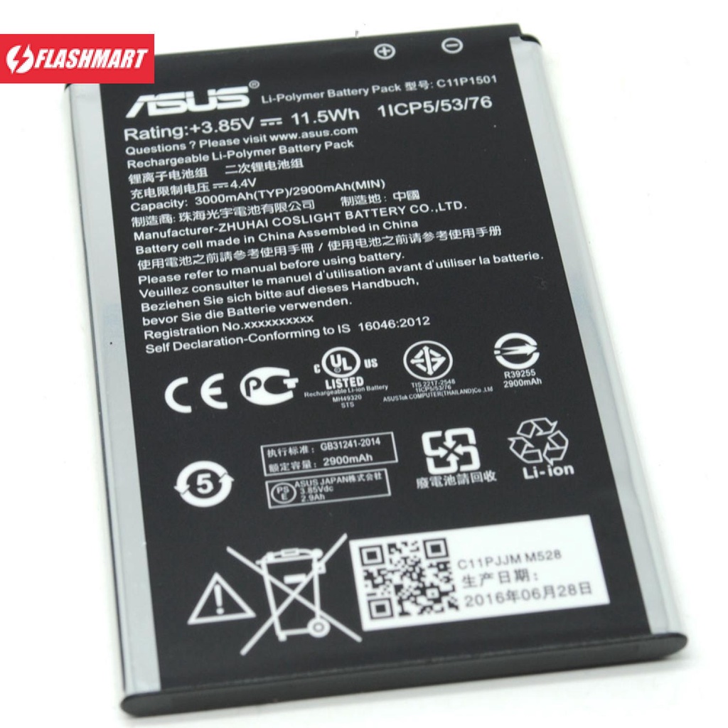 Flashmart Battery Pengganti Replacement Battery Asus Zenfone 2 Laser 3000mAh - C11PJJM