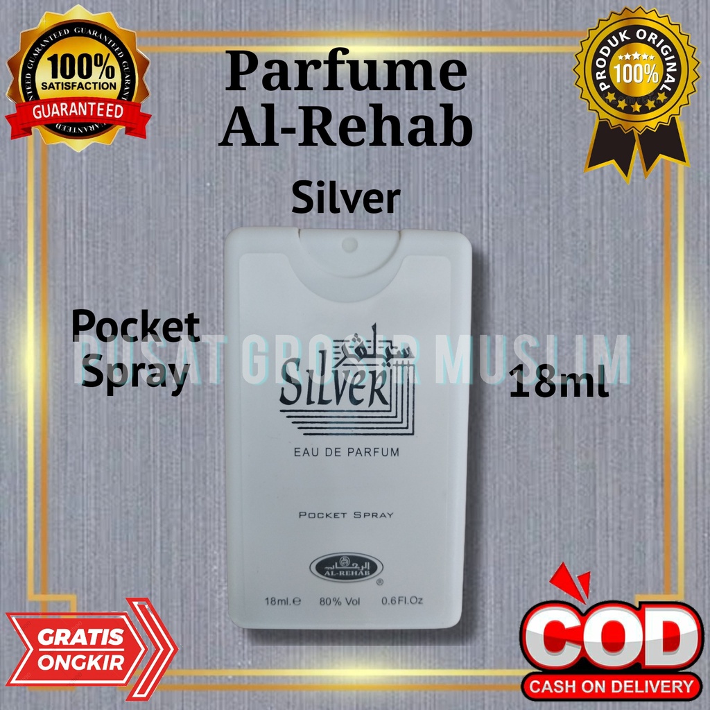 Parfum Al rehab Silver Pocket Spray 18 ml Non Alkohol, Original Jeddah