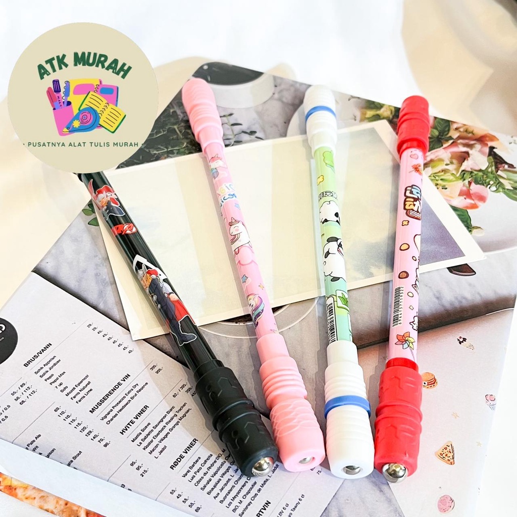 

pulpen tongkat putar magnet pen bolpen kreatif spinner alat tulis kantor sekolah kado unik hadiah lucu stationery pena ballpoint warna pastel kartun karakter