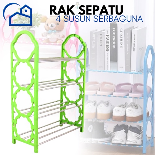 Rak Sepatu Portable Rak Sepatu Sandal Hambal Rak Sandal Sepatu Plastik Rak Multifungsi / RAK SEPATU 4 SUSUN TIER BESI PLASTIK SERBAGUNA