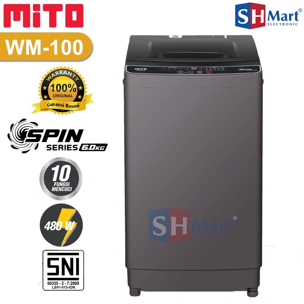 MESIN CUCI 1 TABUNG MITO KAPASITAS 6 KG WM100 FULL OTOMATIS SPIN SERIES GARANSI RESMI