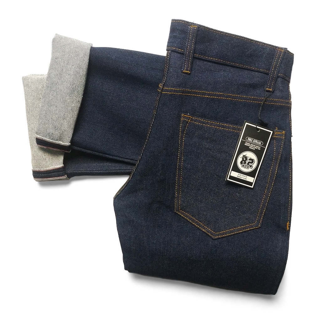 Celana Jeans Denim Selvedge Accent Pria Blue Black Indigo Raw 13.5oz Broken Twill N82 Original