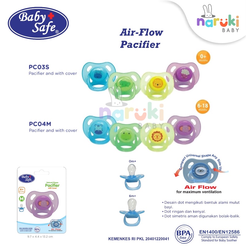 Baby Safe Air Flow Pacifier Empeng Bayi Babysafe Umur 0 dan 6 Bulan