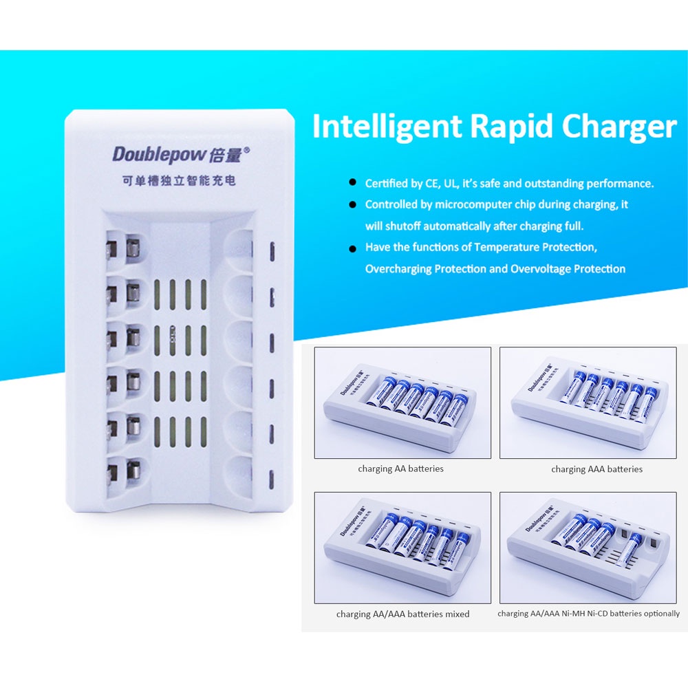 Doublepow Charger Baterai 6 Slot Rapid Charger AA/AAA Ni-Mh Ni-Cd - DP-K206 - White