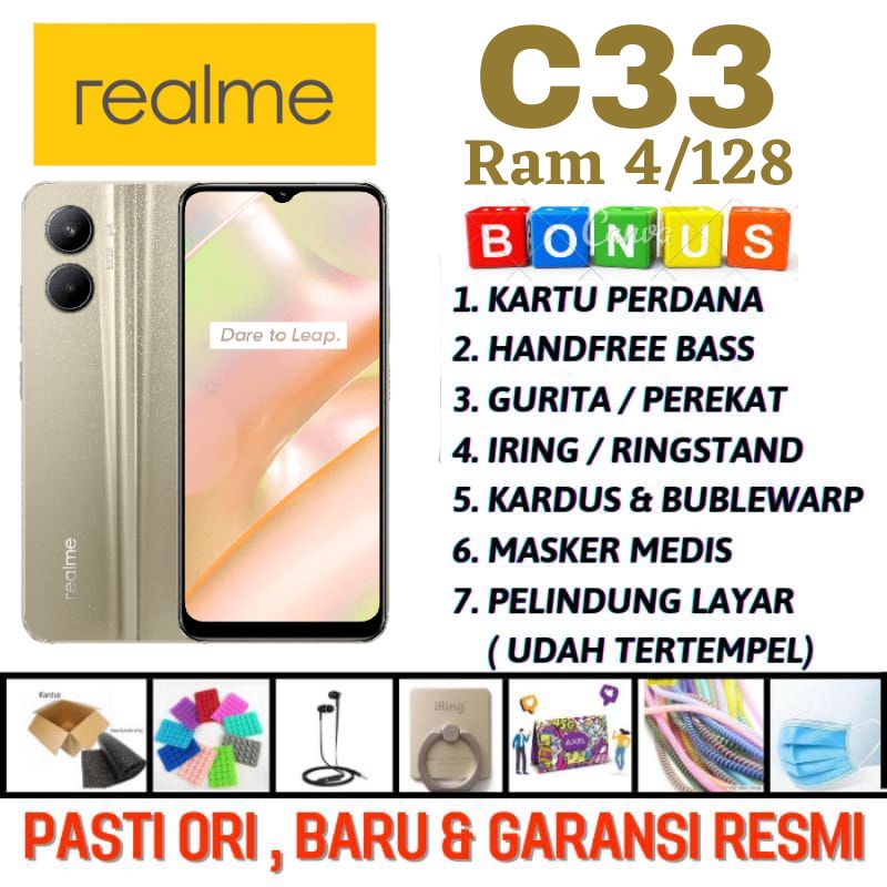 REALME C33 RAM 4 ROM 128 GARANSI RESMI REALME IMEI TERDAFTAR KEMENPRIN SEGEL &amp; ORI Realme  C33 4/128
