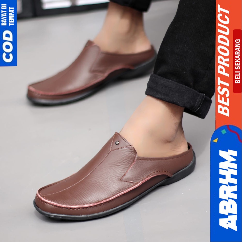 ABRHM x Sandal Slide Pria Sandal Slop Pria Kulit Asli Sendal Selop Cowok / Cowo Ori Keren Kekinian