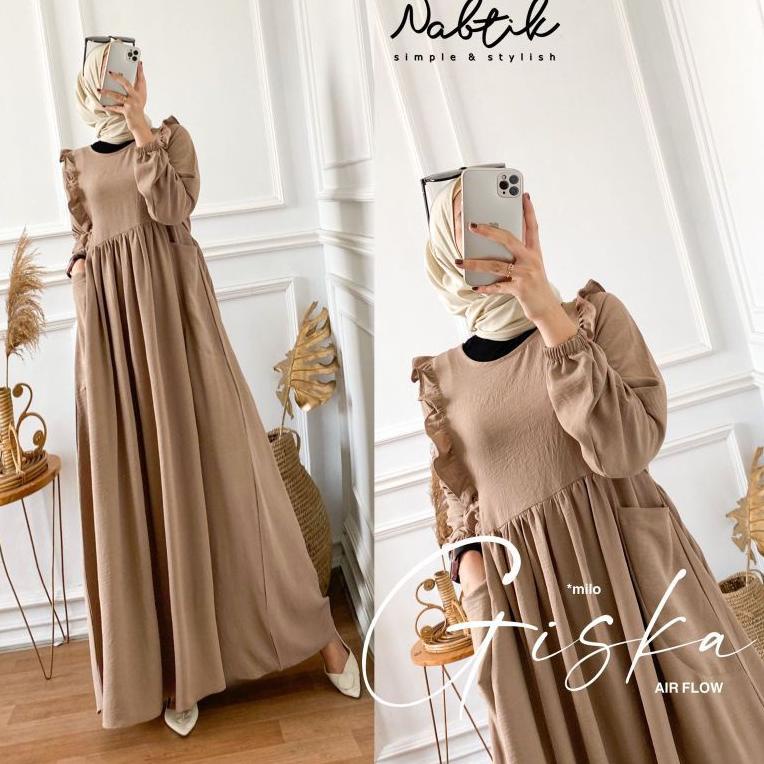 REKOMENDASI GAMIS CRINGKEL GISKA DRESS MAXY READY BAHAN CRINGKEL AIRFLOW POLOS BUKAN BAHAN URAGIRI