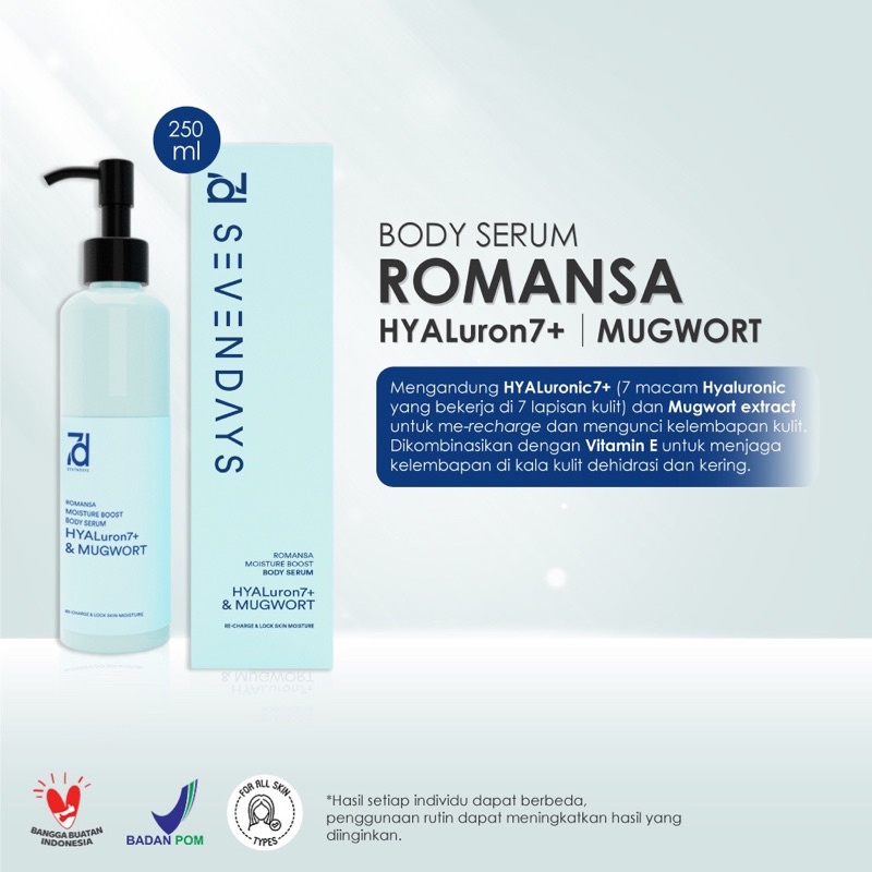 Seven Days Romansa Moisture Boost Body Serum ( BLUE ) 250ML ( 7DBS Romansa ) Body Lotion Wangi Tahan Lama Promo MITRA