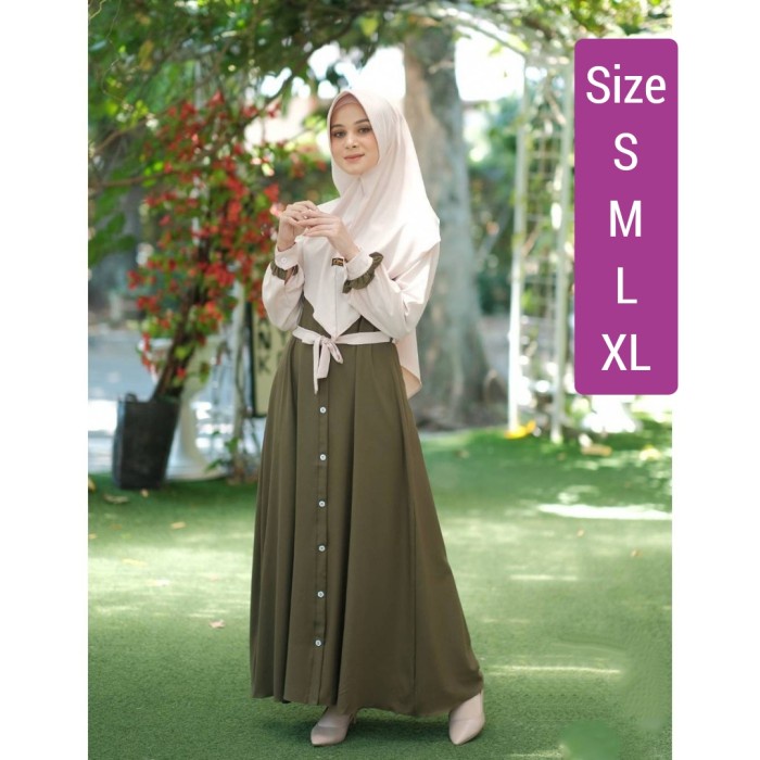 Maira Syari SMLXL Gamis Syari Baju Gamis Wanita Gamis Set Hijab Jumbo - Army, S W4Z1