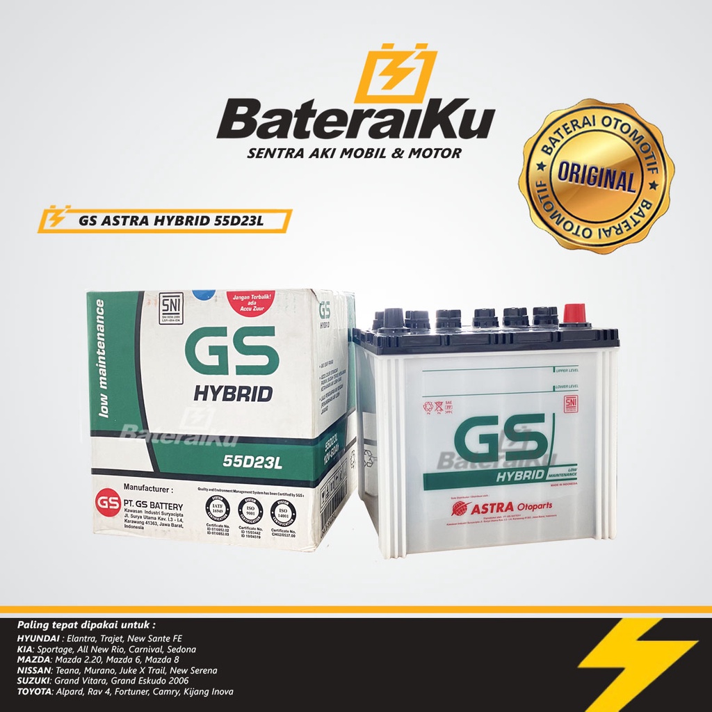 JUAL AKI MOBIL GS ASTRA HYBRID 55D23L UNTUK INNOVA, ALPHARD, JUKE, DLL