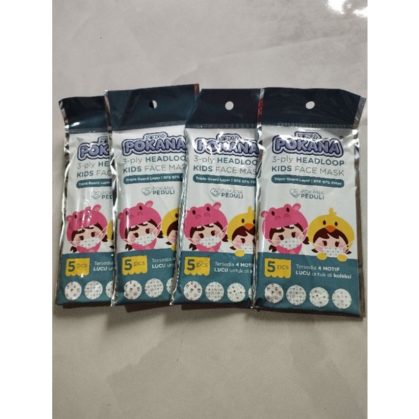 POKANA 3 Ply Surgical face mask Kids HEADLOOP isi 5 sheet