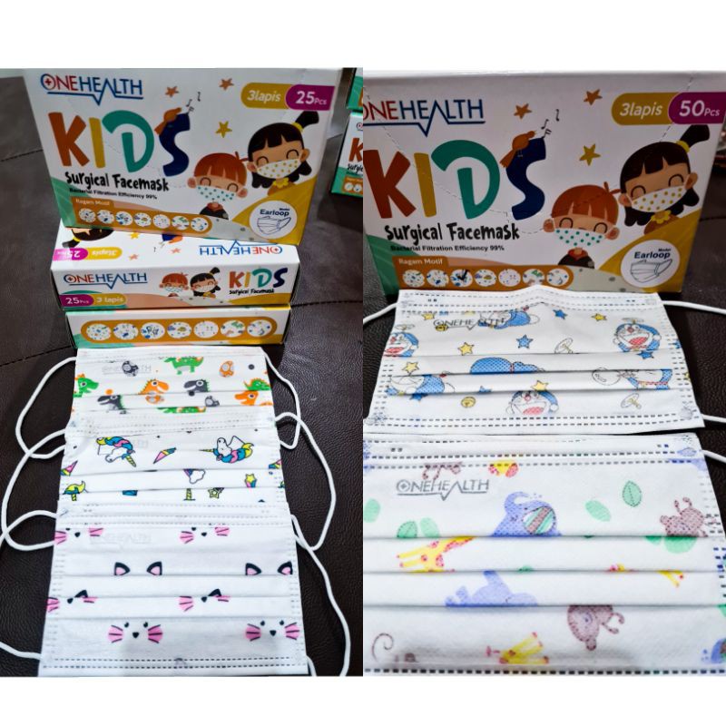 Masker Onehealth Kids Earloop 3 PLY Isi 50 Masker Medis Anak Onehealth