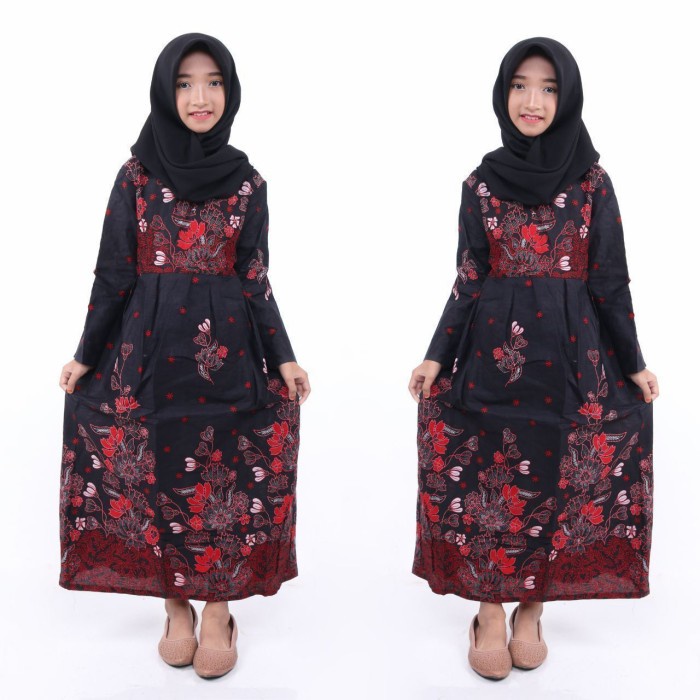 gamis anak  Gamis Anak Batik Katun Adem Baju muslim Dress Anak Perempuan Simple - no. 2, 5 tahun Gra