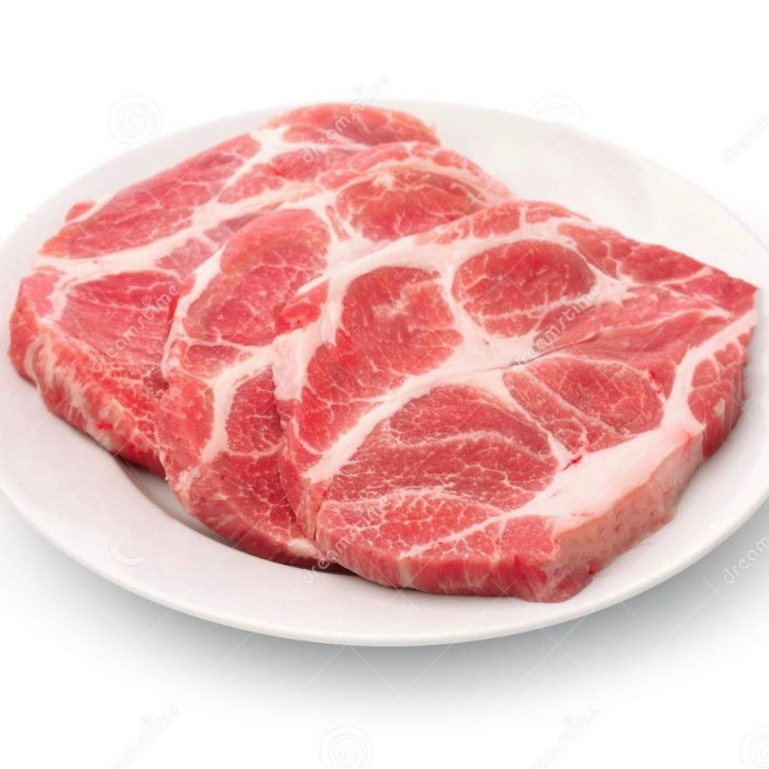 

Import Denmark Pork Collar / Neck Kapsim Bbq / Katsu Cut 500 Gram