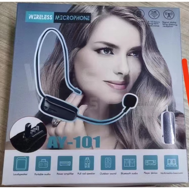 Microphone Mic Clip On Wireless Bando UHF Headset Profesional for Teaching Voice Call Center AY-101