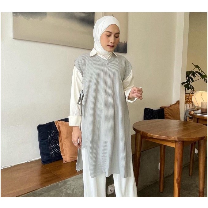 Vest Rompi Rajut Long Tali Tunik / Vest Rompi Tali Outerwear Rajut