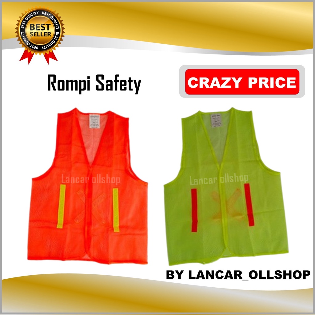 Rompi Jaring Hijau Oren / Rompi Kerja Proyek Safety Orange / Rompi Safety Jaring Polyester