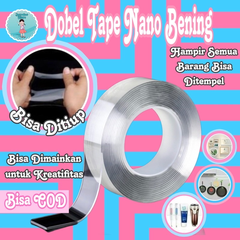 Nano Double Tape/Double Tape/Selotip Isolasi Bening Multifungsi 3 Ukuran/Nano Tape 1M 3M 5M/ Double Dobel Doble Tip Tape Selotip Isolasi bening transparan 1 3 5 meter/Dobel Tape Bening Transparant/magic tape selotip perekat isolasi ajaib