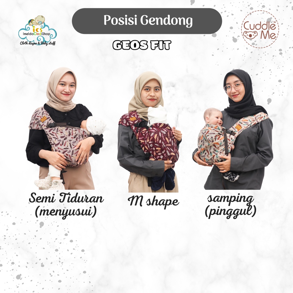 Cuddle Me Geos Fit gendongan M shape polyester air mesh halus lembut Ringkes Instant free Pouch