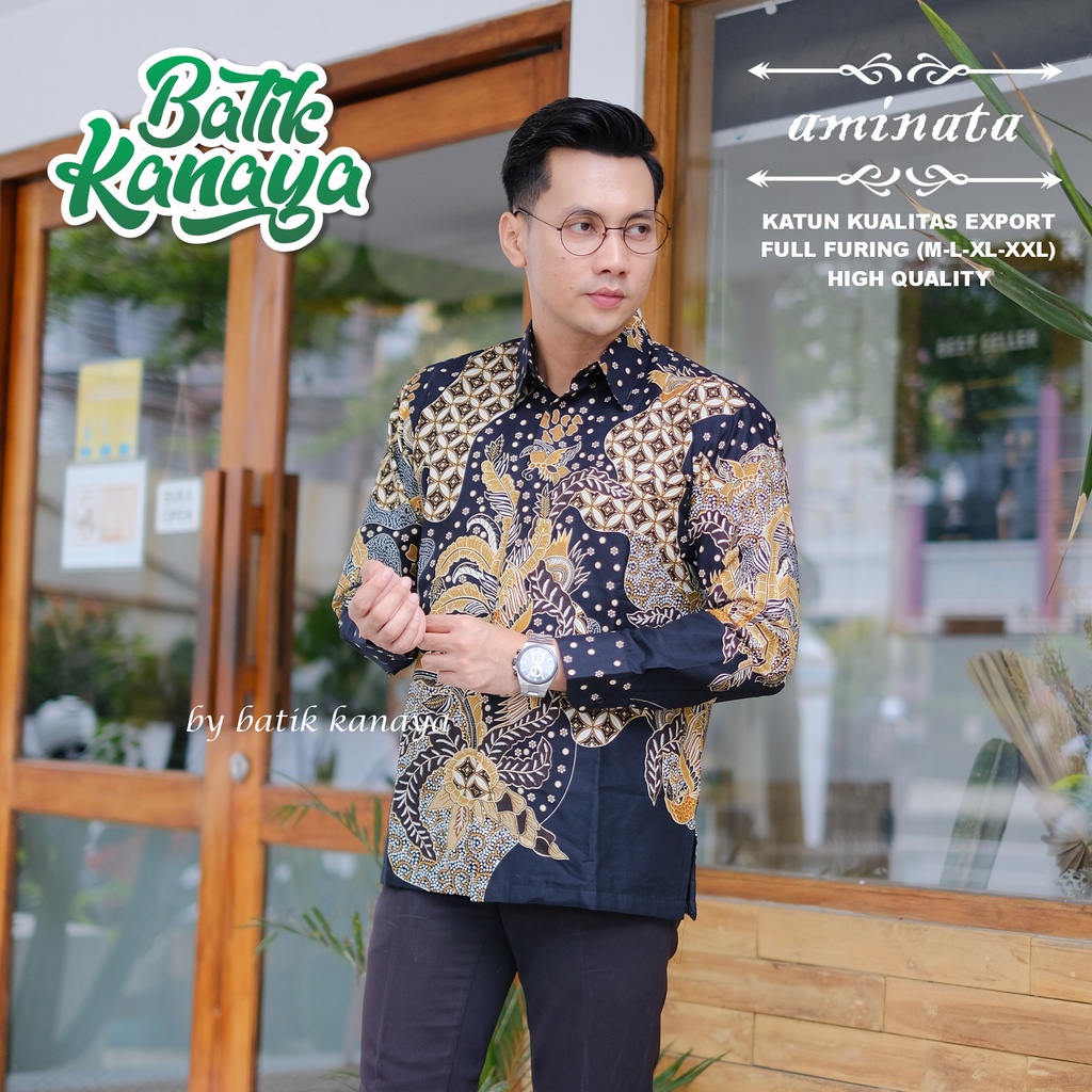 Kanaya - Kemeja Batik Pria Lengan Panjang Full Furing Bahan Katun Kualitas Ekspor AMINATA