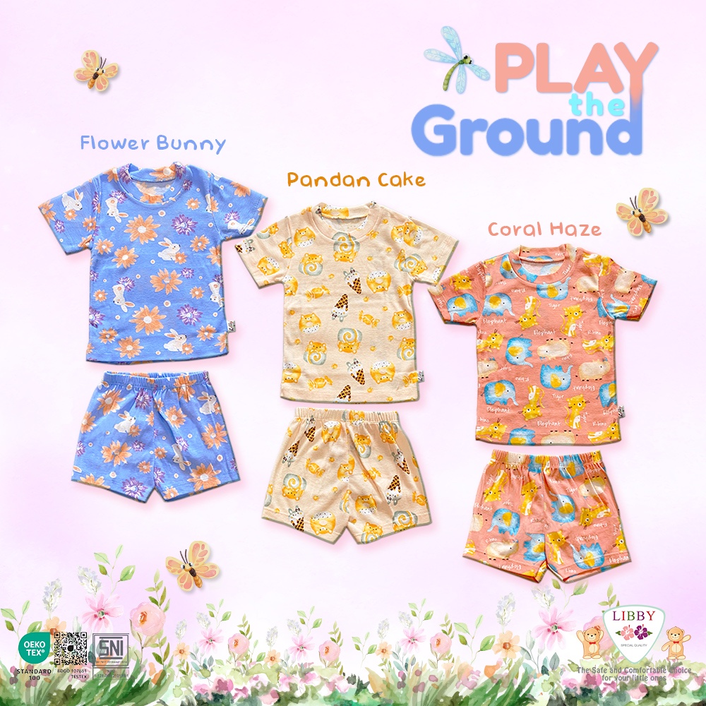 NEW 1stel Libby Stelan Oblong Pendek Celana Pendek Cotton Motif Libby Baby - Setelan Baju Bayi Anak