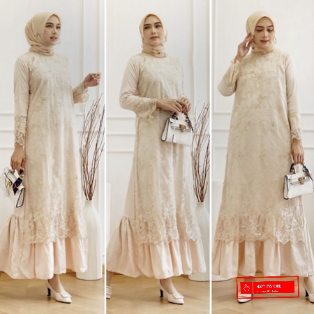 INAH DRESS BRUKAT TILE/DRESS GAMIS BRUKAT PREMIUM LADY PESTA/GAMIS BRUKAT/GAUN PESTA/LONG DRESS/GAMI