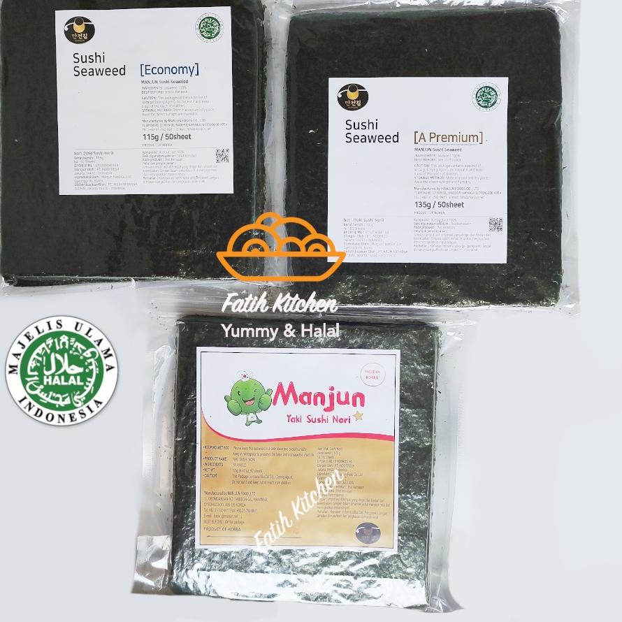

➺ Manjun Seaweed Sushi Nori 50 Lembar Halal - varian Economy Medium Premium - Rumput Laut ◙