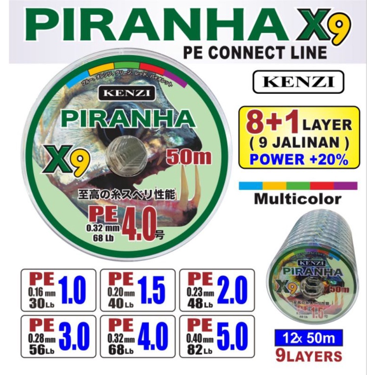 Senar 50 M PE Kenzi Piranha X9 Fishing Line