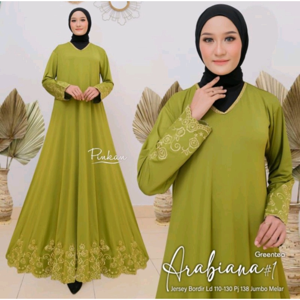 Gamis Muslim Jumbo Jersey Motif Bordir xxxl Ld 130cm Arabiana #1 Turkey Maxy Turqi Abaya Gamis Lebaran Remaja Muslimah Terbaru Seragaman Pengajian Murah Dress Wanita Muslimah Syar'i Gamis Polos Tebal Premium Warna Hitam