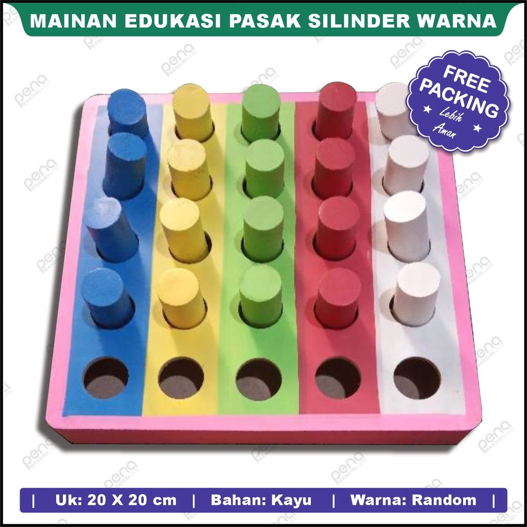 Mainan Edukasi / Edukatif Anak Puzzle Kayu Balok - Pasak Warna Silinder