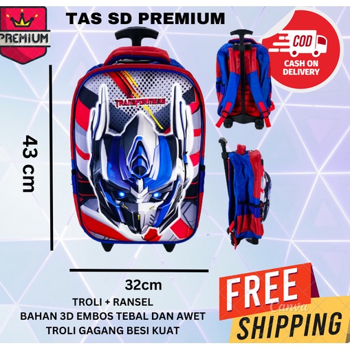 PREMIUM ~ COD TAS Troli Ransel 2in1 Karakter Robot AVENGER SPiderman BUMBLEE TRANSFORMER CARS TOBOT DORAEMON TAYO FROZEN UNICORN IRONMAN TROLI TROLEY EMBOS 3D