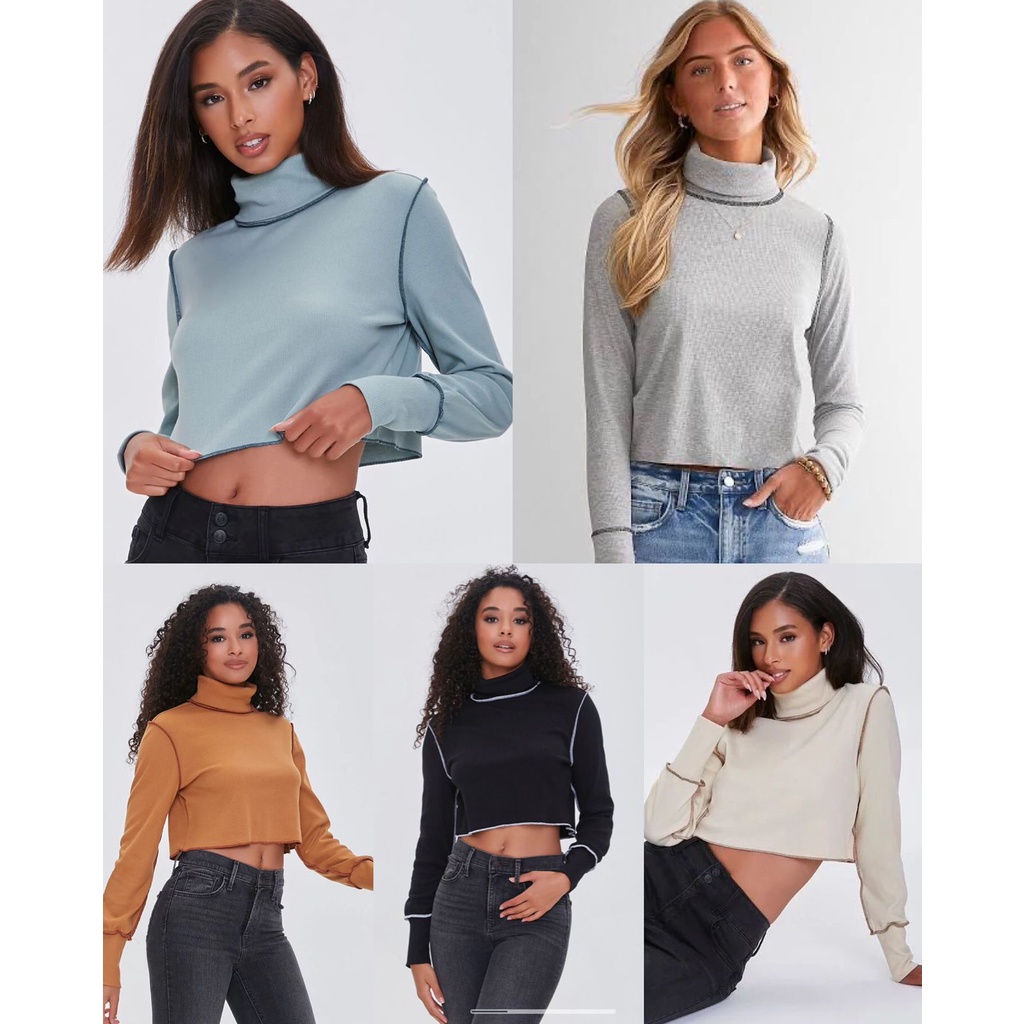 Forever21 Highneck Ribbed Crop Top