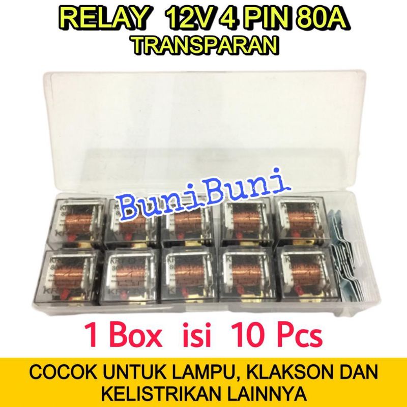 RELAY Transparan Bening 12V Kaki 4 Pin 80A Untuk Rilay Lampu Klakson Dan Alarm Mobil Motor - 12V 4 KAKI