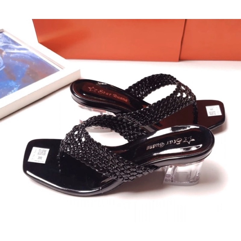 Promo terumrah.5.5.Sandal Heels Hak Kaca Kepang Jepit Terbaru