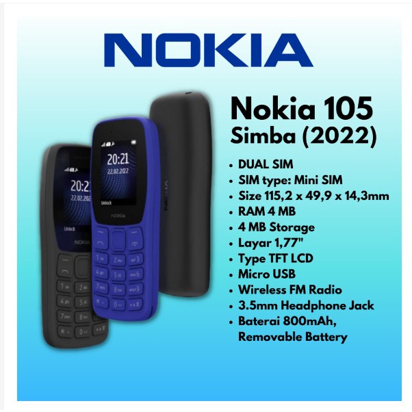 Jual Nokia 105 Simba Dual SIM 2022 Garansi Resmi | Shopee Indonesia