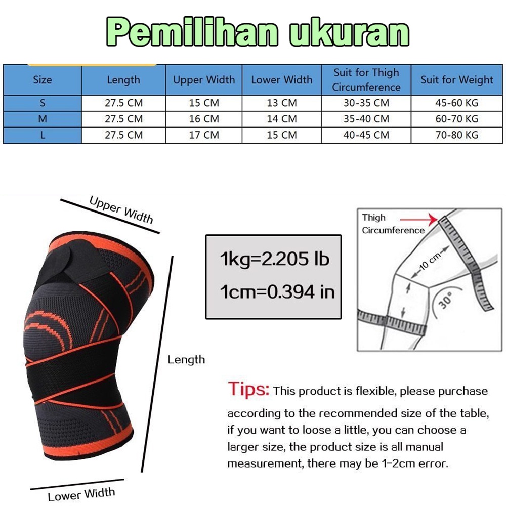 1PC Fits Knee Pads Knee Support Wrap Compression Pad Brace Pelindung Lutut Gym Protective Knee Support Deker Pelindung Pengaman Lutut Siku Olahraga Kneepad Anti Cidera Breathable Knee Protector Gym Compression Pad Elastis